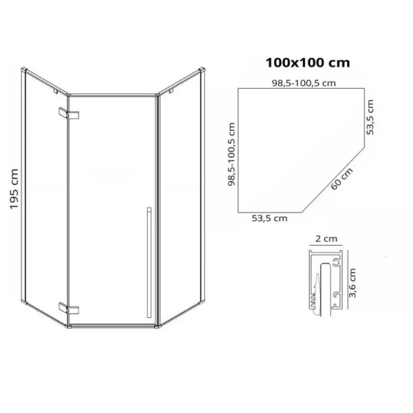 Душевое ограждение Rea Diamond 100x100x195 стекло прозрачное, профиль золото (REA-K6616)