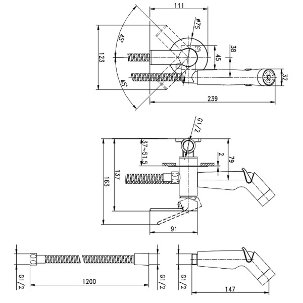 Смеситель с гигиеническим душем Cersanit Brasko хром (64102)