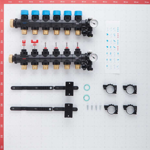 Коллекторная группа 6 отводов 1" с расходомерами и термометрами Henco (композит) (UFH-0605MDK06-03L)