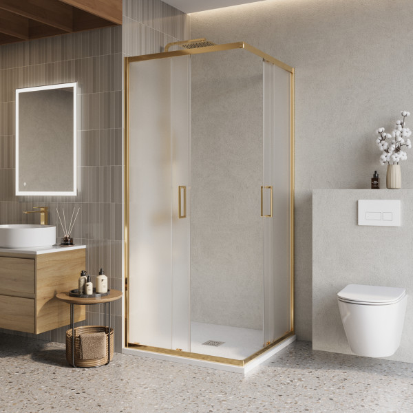 Душевой уголок BelBagno Luce 90x90x195 стекло рифленое бронзовое, профиль золото глянцевое (LUCE-A-2-90-P-ORO)