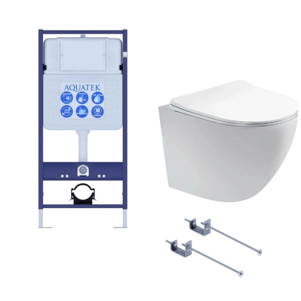 Инсталляция с унитазом Aquatek Европа T-KKI1 рама Standard INS-0000012(без клавиши)+крепеж KKI-0000001+унитаз Европа AQ1900T-00 с тонким сид
