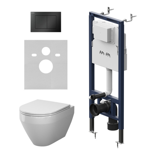 Комплект инсталляция с унитазом AM.PM MasterFit с клав S черная матовая с подвесным унитазом Spirit V2.0 Aquaspin (IS130238.701900)
