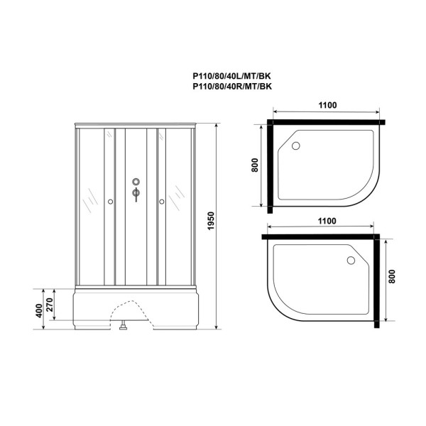 Душевая кабина Promo 80x110 стекло матовое, профиль белый (P110/80/40R/MT/BK)