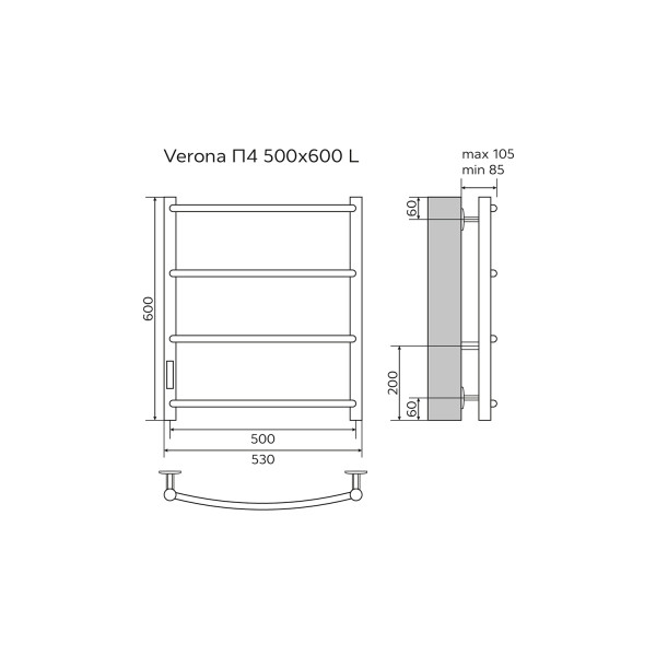 Полотенцесушитель электрический Azario Verona 500x600 хром