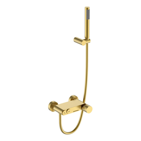 Смеситель для ванны и душа Boheme Stick Matt gold с душевым гарнитуром золотой (123-MG)