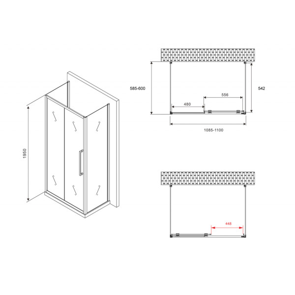 Душевой уголок Abber Schwarzer Diamant 60x60x195 стекло матовое, профиль хром (AG30110MH-S60M-S60M)