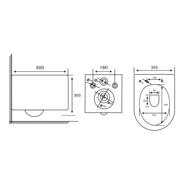 Унитаз подвесной Abber Bequem 355x500x300 белый (AC1129)