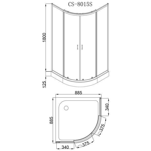 Душевой уголок Loranto 90x90x195 с поддоном стекло матовое, профиль сатин (CS-8015S 90*90*195)