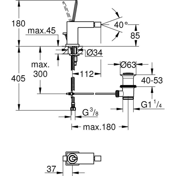 Смеситель для биде Grohe Eurocube Joy с донным клапаном (23664000)