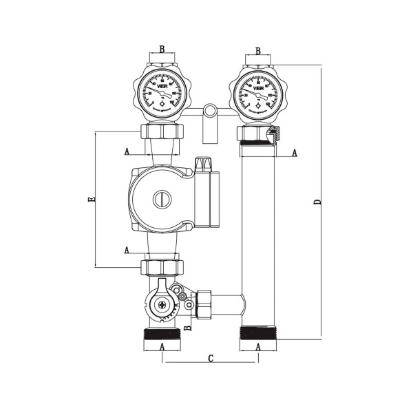 Насосная группа смесительная с трехходовым клапаном DN 25 Vieir (без насоса, подача слева) (VR220L)