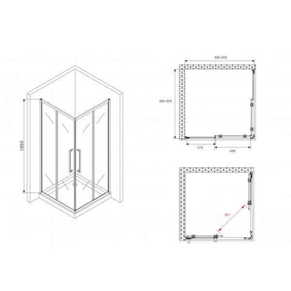 Душевой уголок Abber Schwarzer Diamant 90x90x195 стекло тонированное, профиль черный (AG02090BDTH)