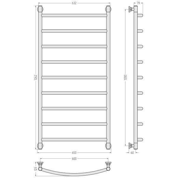Полотенцесушитель водяной Сунержа Галант 1200x600 матовый черный (31-0200-1260)