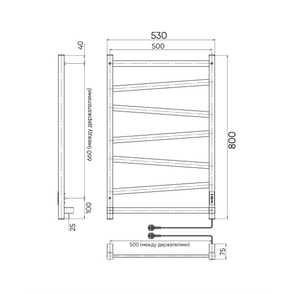 Полотенцесушитель электрический Indigo Element 800x500 таймер, унив.подкл.RxL, Черный муар  (LCEEPF80-50BRRt)