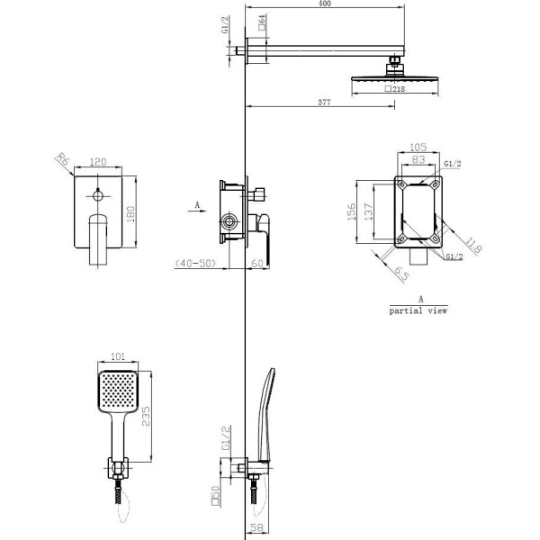 Душевая система Esko 6 в 1 Squared Chrome хром (6in1 SQ)