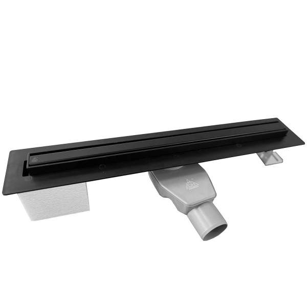 Лоток пластиковый MCH щелевой SLIM LINE решетка и рамка НЕРЖ 800х3,5мм, поворотный сифон D50 черный