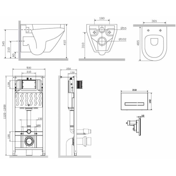 Комплект инсталляция с унитазом и клавишей AM.PM Spirit 2.0 (IS450A38.701700)