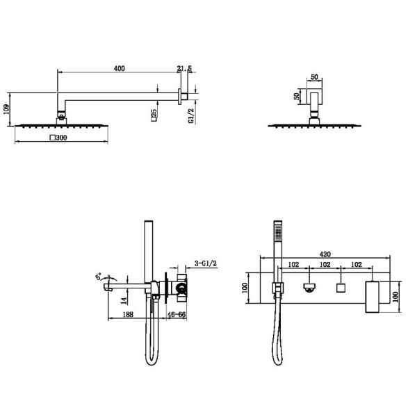Душевая система Boheme Qubic G (золото) (474-G)