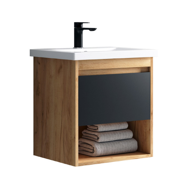 Тумба подвесная Melodia Этюд 60 (Como 60) 1 ящик графит/дуб золотой (MFR80037GT)