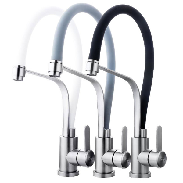 Смеситель для кухни Fashun с гибким изливом сатин/белый (A54012-8)