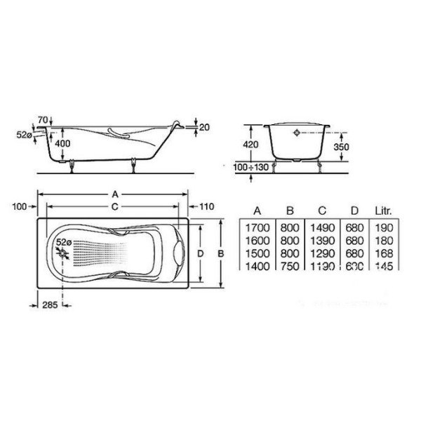 Ванна чугунная Roca Haiti 170x80 с отв. под ручки и противоскользящим покрытием (2327G000R) Ванна чугунная Roca Haiti 170x80 с отв. под ручки и противоскользящим покрытием (2327G000R)