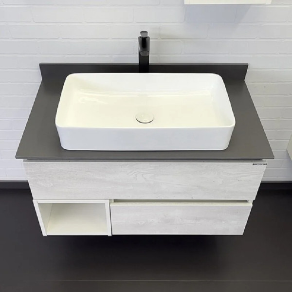 Тумба подвесная с раковиной Comforty Прага 900x520x630 дуб белый/графит (00-00014425)