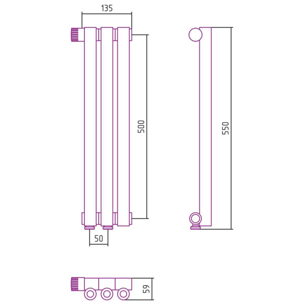 Дизайн-радиатор Сунержа Эстет-0 EU50 левый 500*135 3 секции золотой (03-0320-5003)