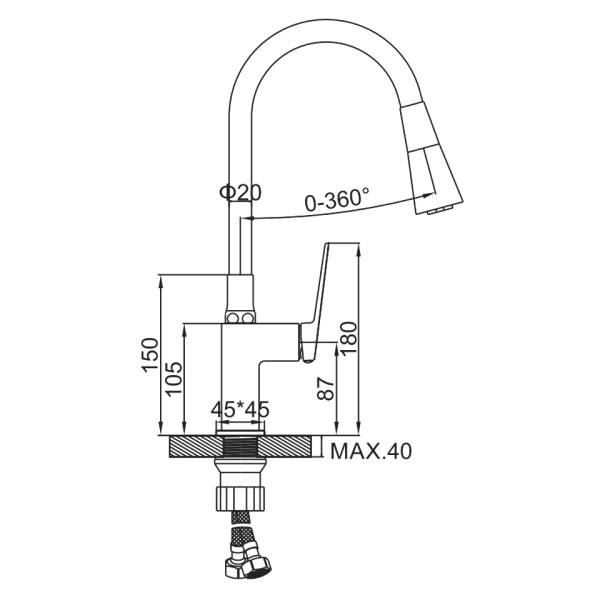 Смеситель для кухни Ledeme с гибким изливом черный (L4091-2)