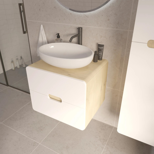 Тумба подвесная 1Marka Vortex  600x500x50 (орех лучистый солнечный/монолит айсберг) (Ц0000033057)