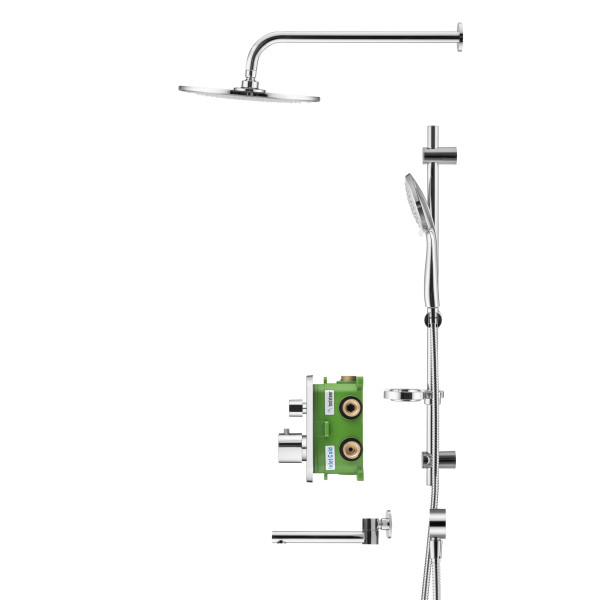Смеситель для ванны и душа Swedbe Platta встраиваемый термостат с верхним душем и повортн.изливом хром (5560)