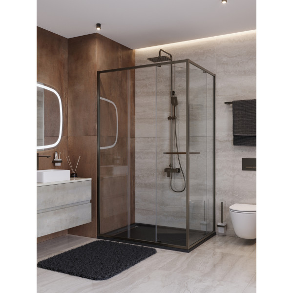 Душевой уголок Cezares Lux 120x100x195 стекло прозрачное, профиль оружейная сталь (LUX-AH-FS-11-120/100-C-GM)
