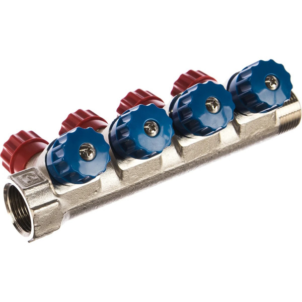 Коллектор 4 отв. регулируемый 3/4"*1/2"Н Valtec (никель, с комплектом ручек) (VTc.560.N.0504) Коллектор 4 отв. регулируемый 3/4"*1/2"Н Valtec (никель, с комплектом ручек) (VTc.560.N.0504)