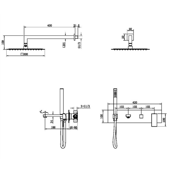 Душевая система Boheme Qubic BR (бронза) (474-BR)