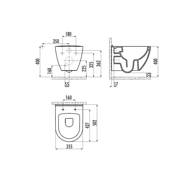 Унитаз подвесной с биде Creavit 35,5x50,2x34,5 белый (TP32,9-00CB00E-0000)