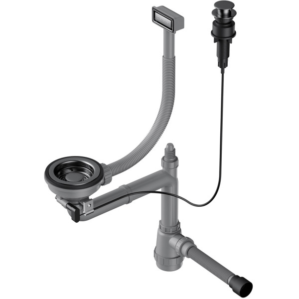 Сифон для мойки Omoikiri с прямоугольным переливом, декоративной решеткой и клапаном-автомат WK-1-GM-A вороненая сталь (4956470)