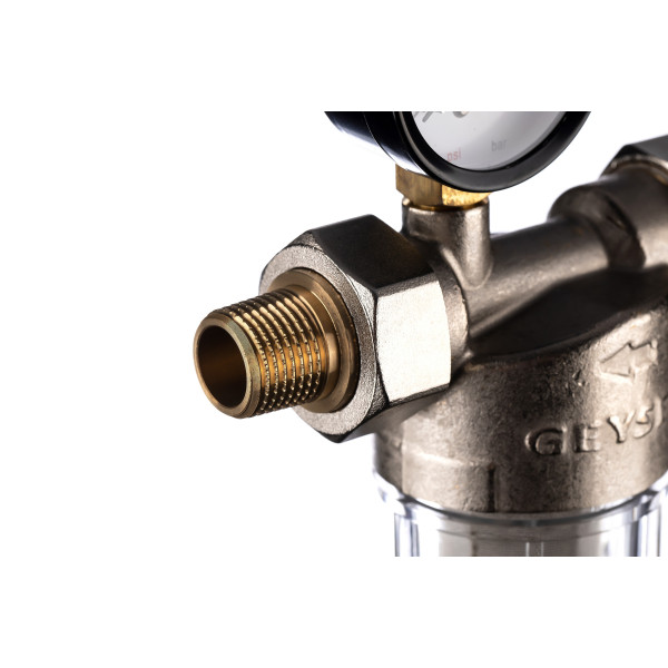 Фильтр с манометром самоочищающийся Гейзер-Бастион 112 1/2" (прозрачный корпус, со сгонами) (32670) Фильтр с манометром самоочищающийся Гейзер-Бастион 112 1/2" (прозрачный корпус, со сгонами) (32670)