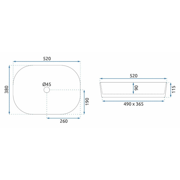 Раковина накладная Rea Angie 52x37,5 белый (REA-U4121)