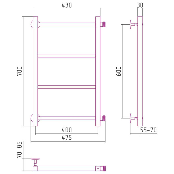 Полотенцесушитель водяной Стилье Версия-КБ 600х400 (4) П 20х20 белый (12630-6040) Полотенцесушитель водяной Стилье Версия-КБ 600х400 (4) П 20х20 белый (12630-6040)