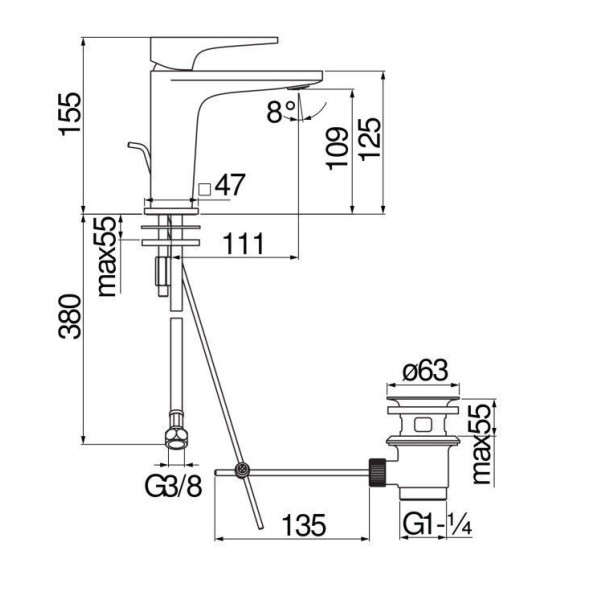 Смеситель для раковины Nobili Seven черный (SE124118/1BM)