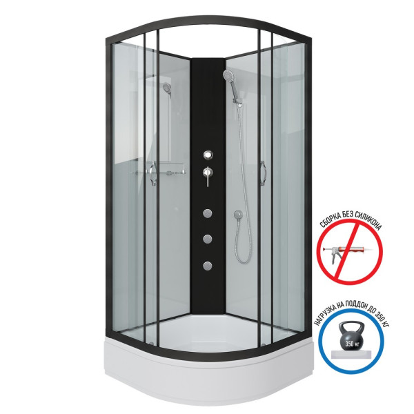 Душевая кабина с гидромассажем Classic 80x80 стекло прозрачное, профиль черный (NG-6703-14BKG)