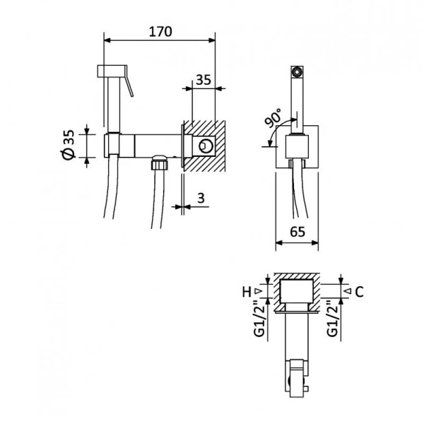 Смеситель с гигиеническим душем Cezares Porta встраиваемый, белый матовый (PORTA-DIF-BIO)