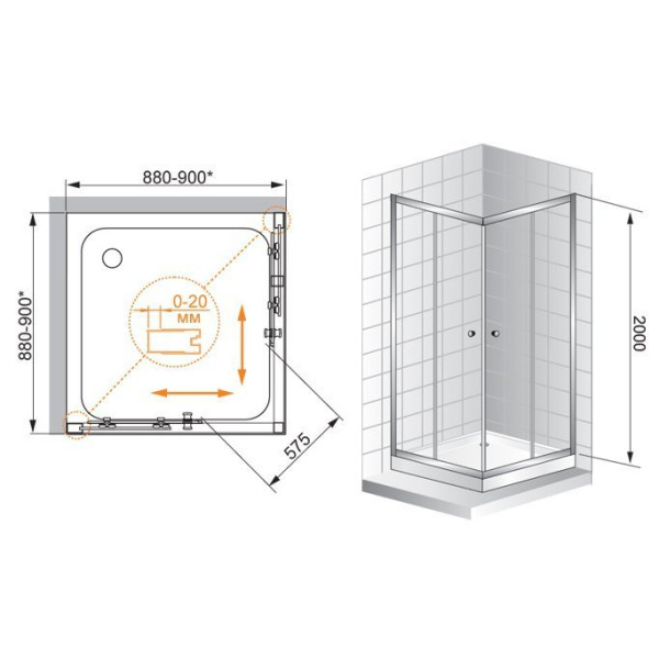 Душевой уголок Cezares Anima 90x90x200 стекло прозрачное (ANIMA-A-2-90-C-Cr-IV)