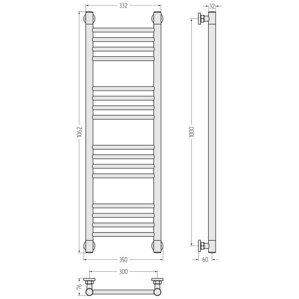 Полотенцесушитель водяной Сунержа Богема + 1000x300 матовый белый (30-0220-1030)