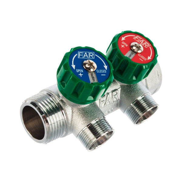 Коллектор проходной регулируемый FAR Multifar (3825 C1) 1" НР-ВР, 2 отвода М24х19