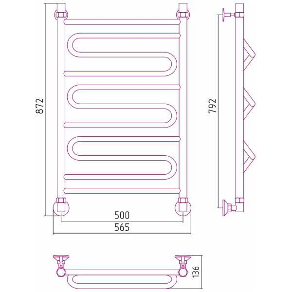 Полотенцесушитель водяной Стилье Аксиома-30 800х500 хром (00663-8050) Полотенцесушитель водяной Стилье Аксиома-30 800х500 хром (00663-8050)