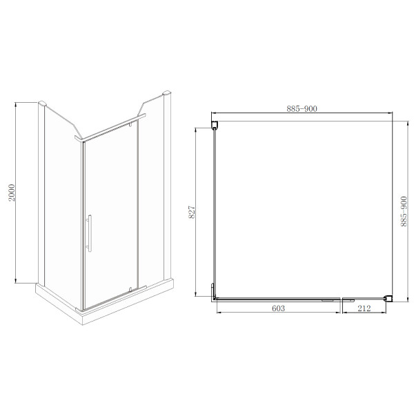 Душевое ограждение Azario Edmontion 90х90х200 стекло прозрачное профиль черный (AZ-NNC1231 90 BLACK)