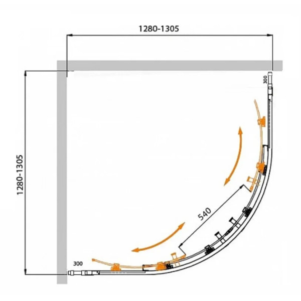 Душевой уголок Cezares Molveno 130x130x195 стекло матовое, профиль хром (MOLVENO-R-22-100+30-P-Cr)