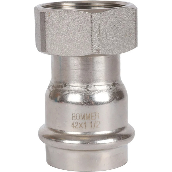 Переход 42х1 1/2"B с накидной гайкой Rommer из нержавеющей стали (пресс) (RSS-0026-042112) Переход 42х1 1/2"B с накидной гайкой Rommer из нержавеющей стали (пресс) (RSS-0026-042112)