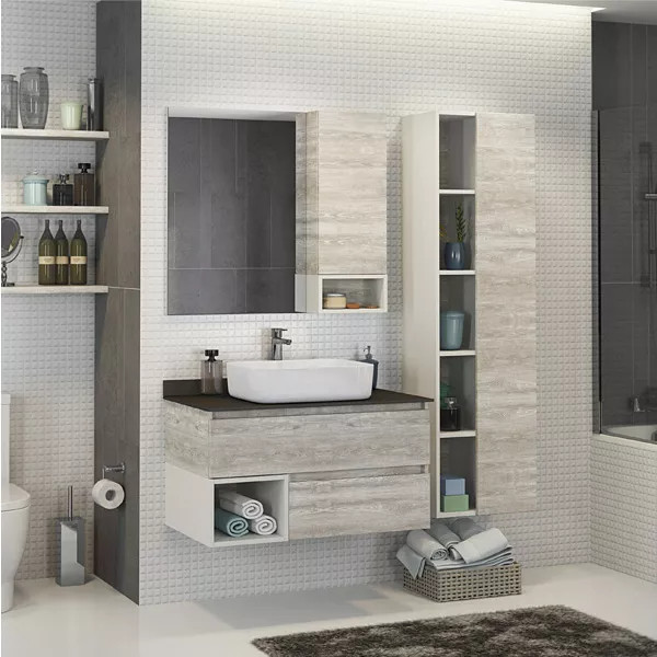 Шкаф зеркальный Comforty Прага 900x140x800 дуб белый (00004136263)
