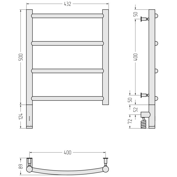 Полотенцесушитель электрический Сунержа Галант 3.0 500x400 провод слева матовый чёрный (31-5800-5040)