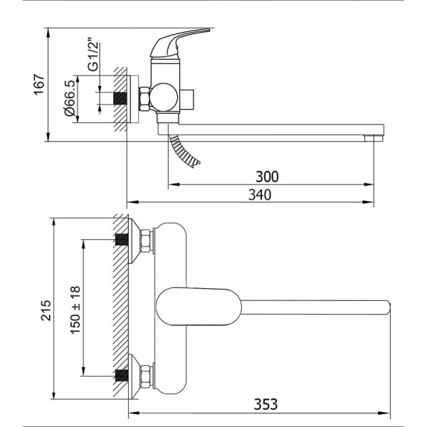 Смеситель для ванны и душа Melodia Jive с душевым гарнитуром, хром (MDV35441)
